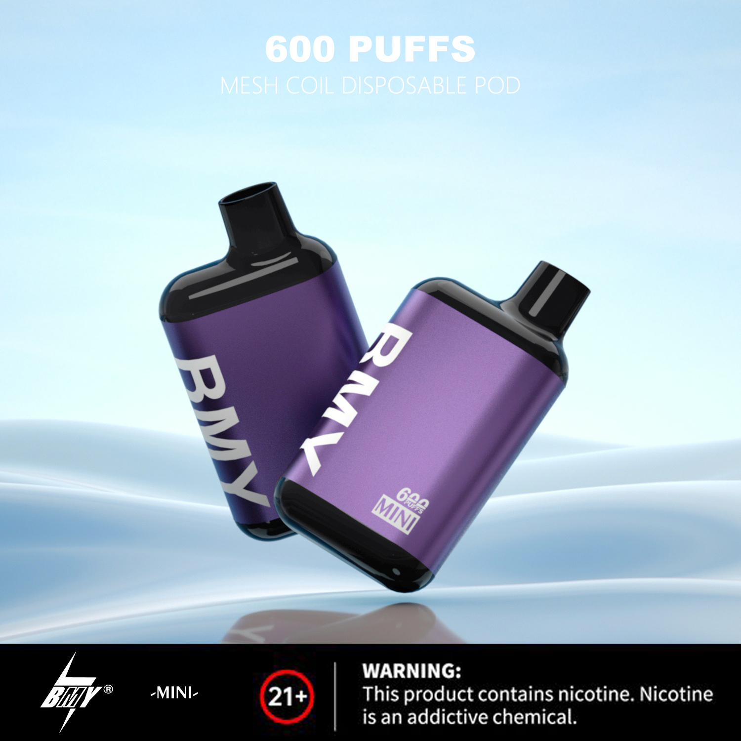 Barre jetable Vapes de bouffées de liquide du mini réservoir 2ml de BMY 600 non rechargeable